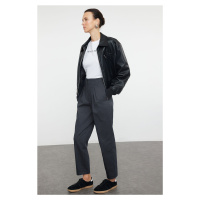 Trendyol Anthracite Cotton Carrot Pattern Stripe Detailed Woven Trousers