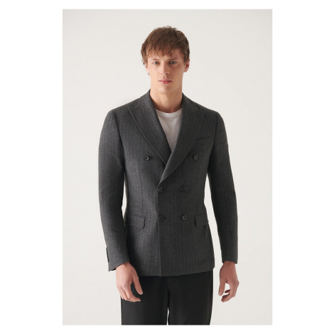 Avva Men's Wool Striped Double Breasted Unlined Jacket