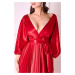 Červené lesklé midi šaty s plisovanou sukní
