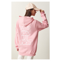 Happiness İstanbul Women's Light Pink Hooded Printed Rose Gold Sweatshirt