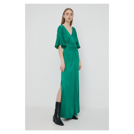 Hedvábné šaty Notes du Nord zelená barva, maxi, áčková
