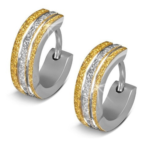 Blyštivé ocelové náušnice - kroužky, dvoubarevné pískované pásy Šperky eshop