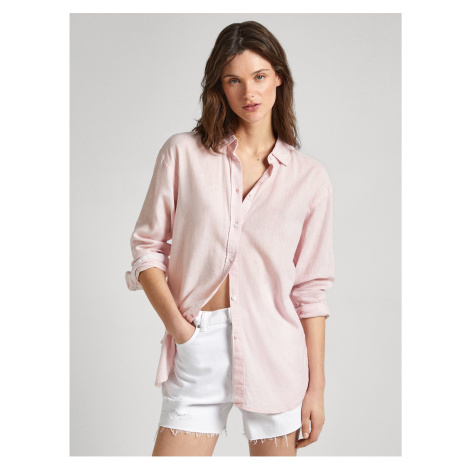 Světle růžová dámská lněná košile Pepe Jeans Philly - Dámské
