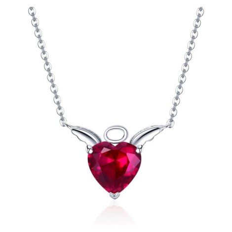 Stříbrný náhrdelník s červeným srdcem ďáblík a andílek LOAMOER