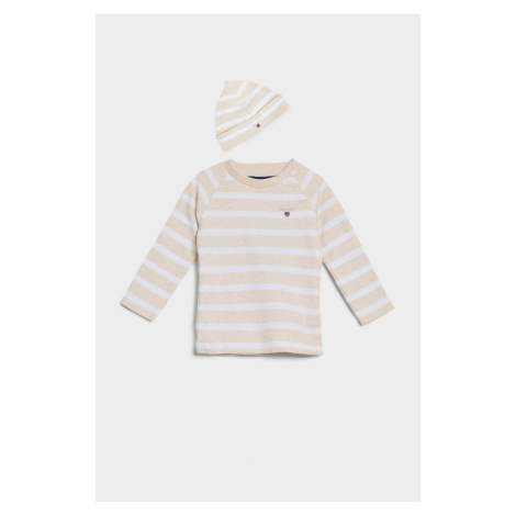 DĚTSKÝ SET GANT STRIPED TOP AND BEANIE hnědá