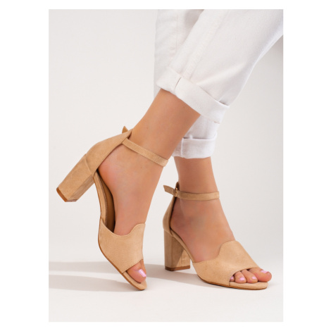 Luxusní dámské sandály hnědé na širokém podpatku W. POTOCKI