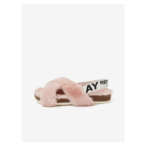Světle růžové holčičí sandály s umělým kožíškem Replay - Holky