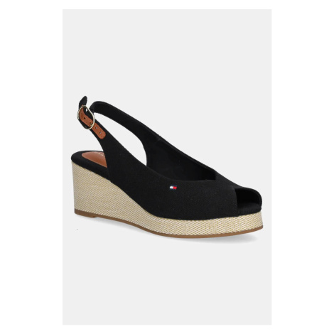 Sandály Tommy Hilfiger FLAG MID WEDGE ESPAD SLINGBACK černá barva, FW0FW08595