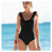 Jednodílné jednobarevné plavky Solaro s volány, bez kostic, pro malou postavu