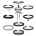 Camerazar Sada 10 černých náhrdelníků CHOKER s nastavitelnou délkou a různými přívěsky