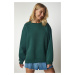 Happiness İstanbul Women's Khaki Zip-Detailed Shark Knitted Sweatshirt