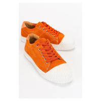 LuviShoes Lusso Women's Sneakers with Orange Suede and Genuine Leather.