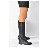 Fox Shoes Black Genuine Leather Women's Daily Boots