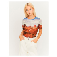 Modro-hnědý průsvitný crop top TALLY WEiJL - Dámské