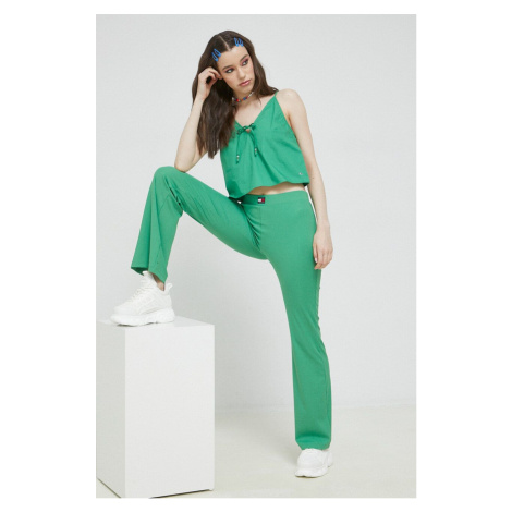 Bavlněná halenka Tommy Jeans dámská, zelená barva, hladká Tommy Hilfiger