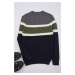 Trendyol Anthracite Slim Fit Crew Neck Panelled Knitwear Sweater