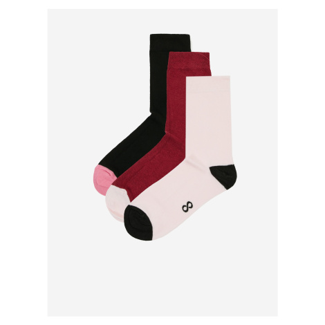 Sada tří párů dámských ponožek ve světle růžové, černé a vínové barvě ZOOT.lab