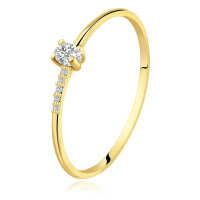 Zlatý 14K prsten ze žlutého zlata - oválný zirkon, řada kulatých zirkonů