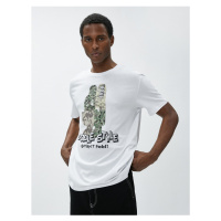 Koton College T-Shirt with a Printed Camouflage Detailed Crew Neck.