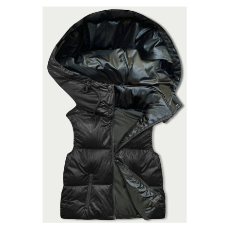 Krátká černá dámská vesta s kapucí (B8156-1) S'WEST