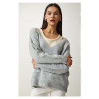 Happiness İstanbul Women's Gray Undershirt Soft Textured Double Knitwear Sweater
