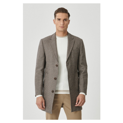 ALTINYILDIZ CLASSICS Men's Brown Standard Fit Mono Collar Cold Proof Special Fabric Wool Plaid C AC&Co / Altınyıldız Classics