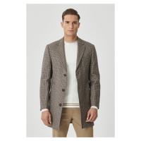 ALTINYILDIZ CLASSICS Men's Brown Standard Fit Mono Collar Cold Proof Special Fabric Wool Plaid C