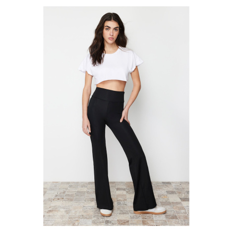 Trendyol Black High Waist Flare/Flare Leg Elastic Knitted Trousers