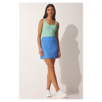 Happiness İstanbul Women's Sky Blue Slit Mini Skirt