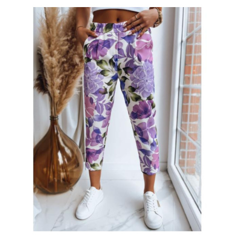 Fialové elegantní kalhoty s květinami DStreet
