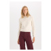 DEFACTO Women's Regular Fit Crew Neck Stone Detailed Pearl Knitwear Sweater