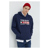 Bavlněná mikina Tommy Jeans pánská, tmavomodrá barva, s aplikací