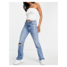 Bershka ripped stretch flare jean in blue