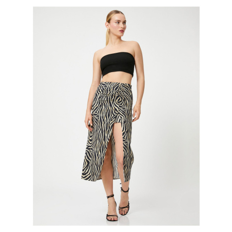 Koton Midi Skirt Draped Slit Linen Blend