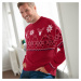 Blancheporte Žakárový pulovr se vzorem kosočtverců a sobů červená