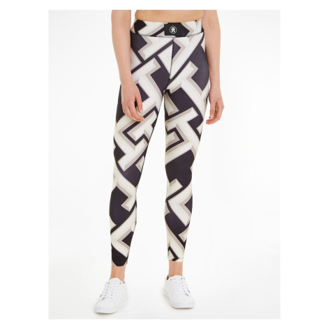 Černo-krémové dámské vzorované legíny Tommy Hilfiger AMD Legging - Dámské