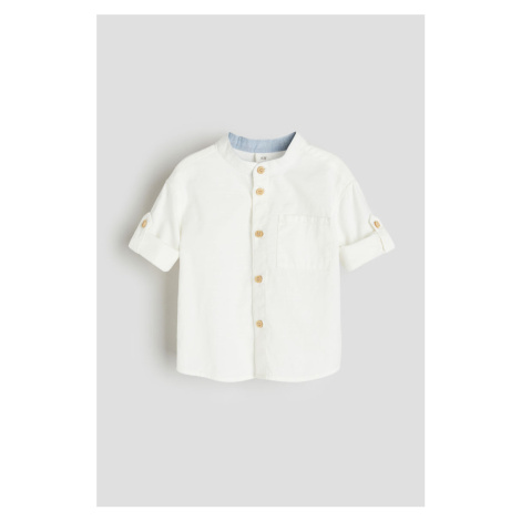 H & M - Bavlněná košile's korejským límečkem - bílá H&M