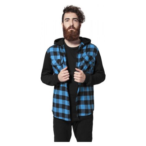 Hooded Checked Flanell Sweat Sleeve Shirt - blk/tur/bl Urban Classics