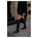 Madamra Black Women's Stone Detailed Long Leather Women's Boots