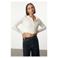 Trendyol Ecru Crop Zippered Knitwear Cardigan