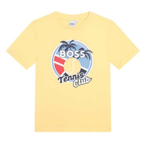 Dětské bavlněné tričko BOSS žlutá barva, s potiskem Hugo Boss
