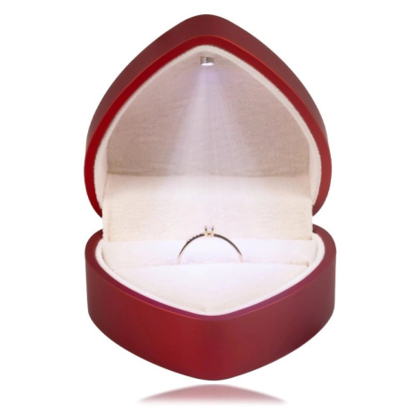 Dárková krabička LED na prstýnky - srdce, matná červená barva, béžový polštářek Šperky eshop