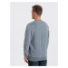 Washed men's sweatshirt with decorative stitching at the neckline - light blue V3 OM-SSDS-0131