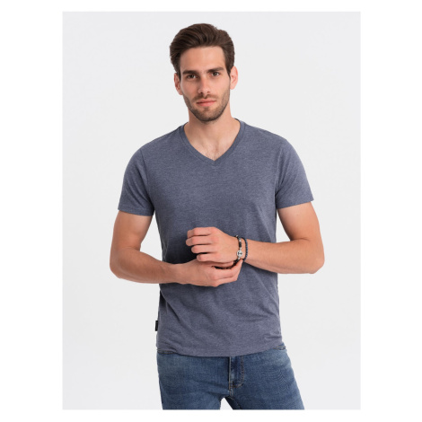 Šedomodré pánské basic tričko s véčkovým výstřihem Ombre Clothing