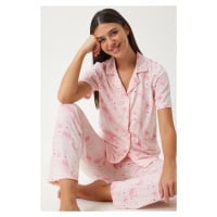 Happiness İstanbul Women's Light Pink Patterned Shirt Pants Pajama Set