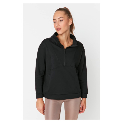 Trendyol Black Zipper Detailed Slim Fleece Sports Sweatshirt