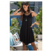 Trend Alaçatı Stili Women's Black Ethnic Strapless Viscose Asymmetrical Dress