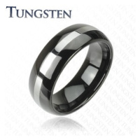 Černý wolframový prsten se stříbrným pruhem, 6 mm