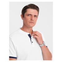 Men's collarless polo shirt - white V1 OM-TSCT-0156