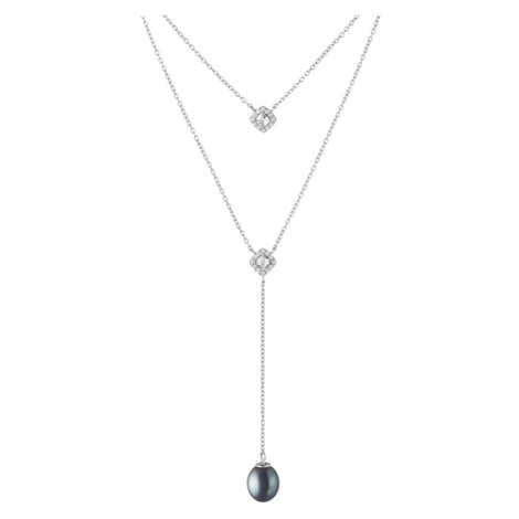 Gaura Pearls Stříbrný náhrdelník s černou perlou a zirkony - stříbro 925/1000 SK20475N/B 40 cm +